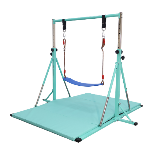 Toddler Gymnastics Play Set with Adjustable Folding Bar, Mat, Rings & Swing