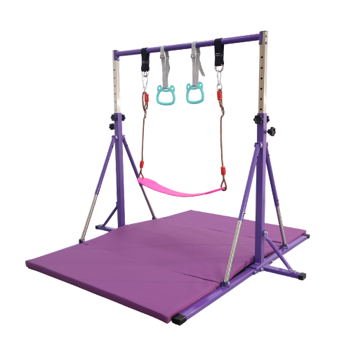 Toddler Gymnastics Play Set with Adjustable Folding Bar, Mat, Rings & Swing