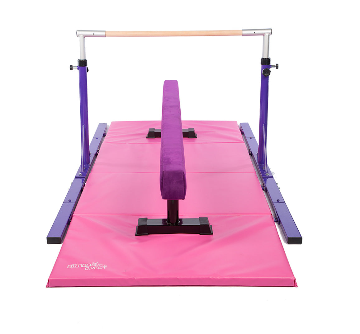 Level Gymnast 2.4m Beam (Adjustable Height), 3m Mat, And Elite Junior Bar Combo