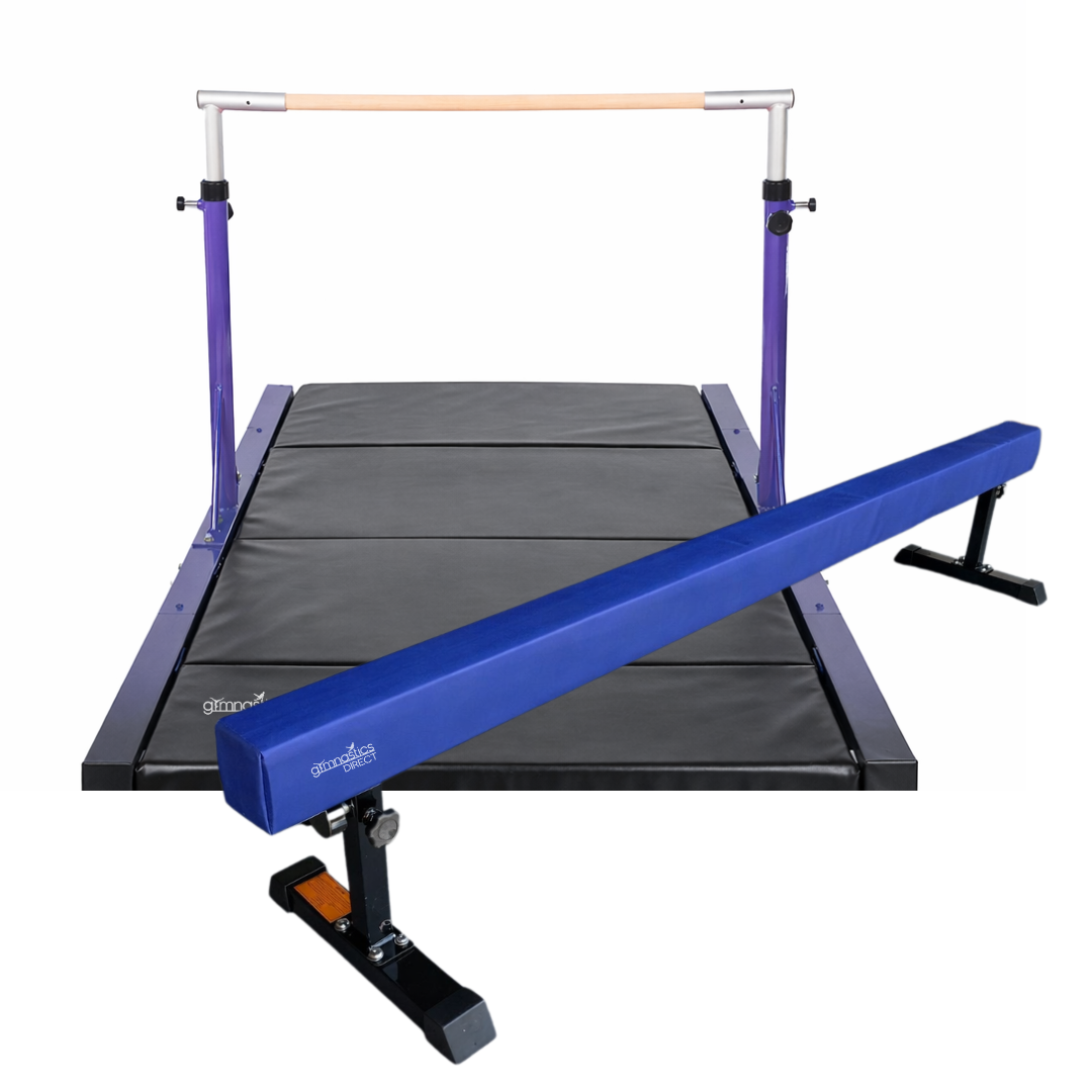 Elite Aluminium 3m Beam (Adjustable Feet), 2x Mats, and Bar Combo